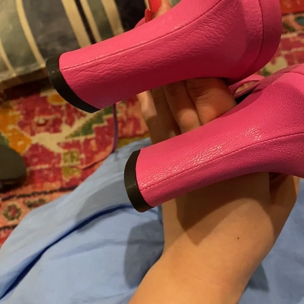 BY FAR / Neon pink Kersti Square-Toe Neon Leather Sandals Barbie strappy 40 10